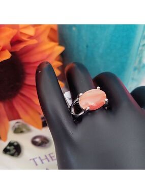 Natural Crystal Agate Silver Plated Heart Band Ring Size 7.5